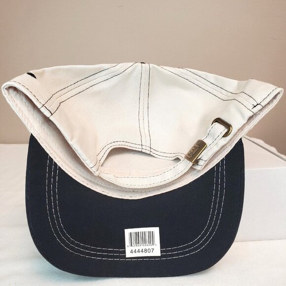 CAT Caterpillar Raised Logo Adjustable Strap Back Curve Bill Style Black Tan Hat - Picture 9 of 11